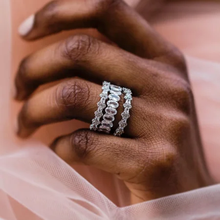 Ovalschnitt Diamantweiß 3-teilige 925er Sterlingsilber Ringband Ring-Set