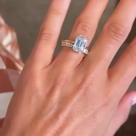 Smaragdschliff Diamantweiß 925er Sterlingsilber Gelbgold Solitärring-Sets