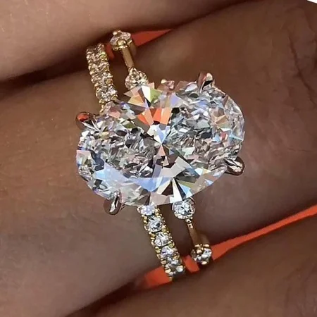 Ovalschnitt Diamantweiß 925er Sterlingsilber Gelbgold Ring-Set