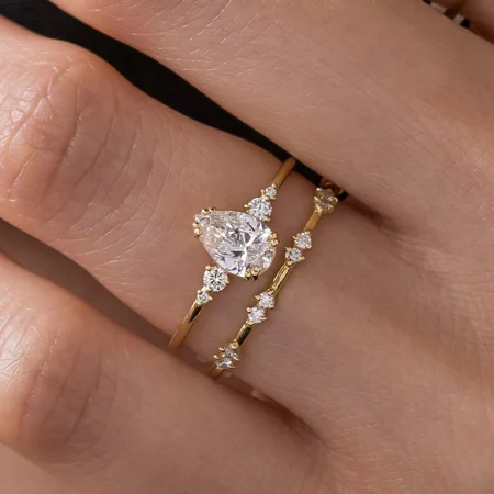 Tropfenschliff Diamantweiß 925er Sterlingsilber Gelbgold Brautset