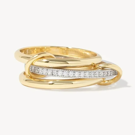 Zweifarbiger Sterlingsilber-Ring mit rundem Diamanten in Diamantweiß, ineinandergreifendes Spinner-Design