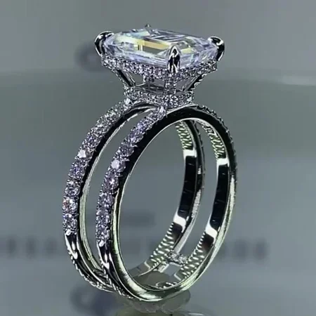 Smaragdschliff Diamantweiß Verlobungsring aus 925er Sterlingsilber