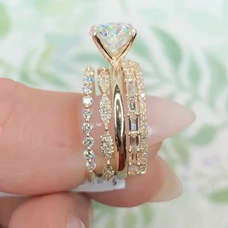 Rundschliff Diamantweiß Gold Brautset aus 925er Sterlingsilber