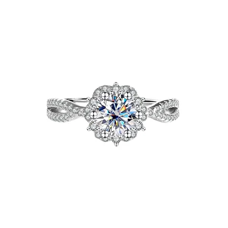 Rundschliff Moissanite Diamantweiß 925er Sterlingsilber Halo Verlobungsring