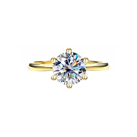 Rundschliff Moissanite Diamantweiß Gelbgold 925er Sterlingsilber Solitär-Verlobungsring