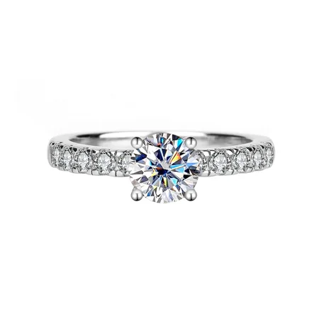 Rundschliff Moissanite Diamantweiß 925er Sterlingsilber Klassisch Verlobungsring