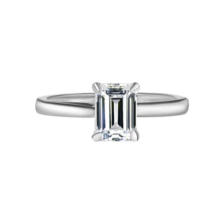 Smaragdschliff Moissanite Diamantweiß 925er Sterlingsilber Solitär-Verlobungsring