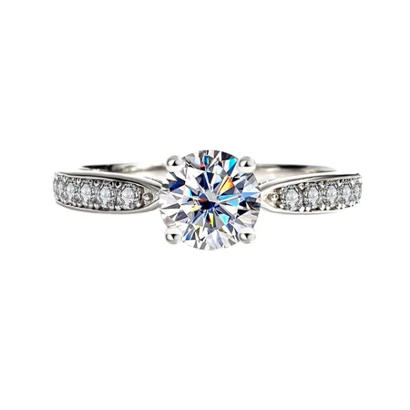 Rundschliff Moissanite Diamantweiß 925er Sterlingsilber Klassisch Verlobungsring