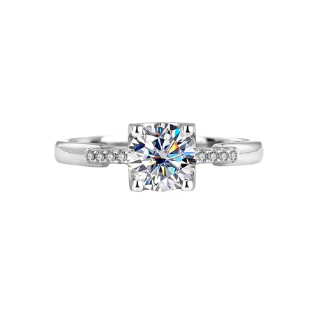 Rundschliff Moissanite Diamantweiß 925er Sterlingsilber Klassisch Verlobungsring