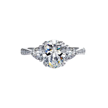 Ovalschnitt Moissanite Diamantweiß 925er Sterlingsilber 3-Steine Verlobungsring