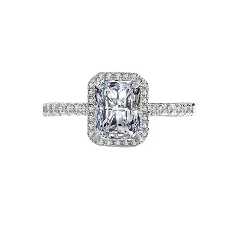 Radiantschliff Moissanite Diamantweiß 925er Sterlingsilber Halo Verlobungsring