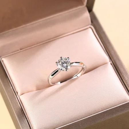 Rundschliff Moissanite Diamantweiß 925er Sterlingsilber Verstellbar Size Solitär-Verlobungsring