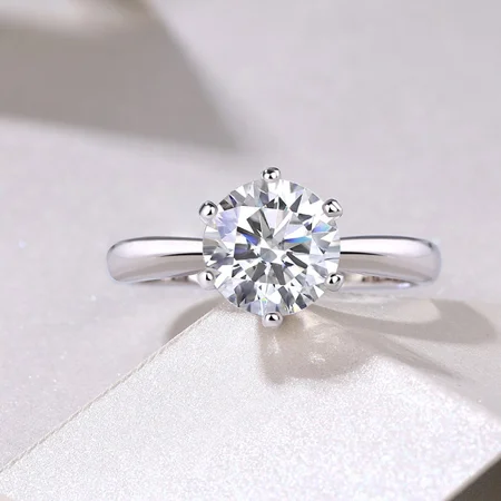 Rundschliff Moissanite Diamantweiß 925er Sterlingsilber Solitär-Verlobungsring