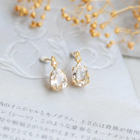 Pear 925er Sterlingsilber Kristallquarz Gelbgold Ohrstecker