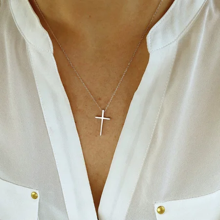 Religiöse Halskette mit Kreuz aus Silber/Gold