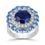Achteckschnitt Saphirblau Sterling Silber Doppelter Heiligenschein Verlobungsring