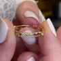Rundschliff Diamantweiß 925er Sterlingsilber Gelbgold Minimalistisch Stapelfähig Ringband