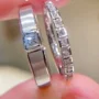 Paar-Ringe aus weißem Sterlingsilber mit Princess-Schliff-Diamant