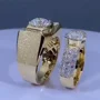 Paar-Ringe aus gelbvergoldetem Sterlingsilber mit Brillantschliff-Diamant