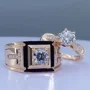 Paar-Ringe aus rosévergoldetem Sterlingsilber mit Brillantschliff-Diamant