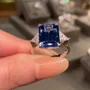 Smaragdschliff Saphirblau 3-Steine Verlobungsring aus 925er Sterlingsilber