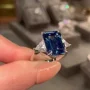Smaragdschliff Saphirblau 3-Steine Verlobungsring aus 925er Sterlingsilber