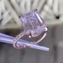 Smaragdschliff Diamantweiß Verstecktes Halo 925er Sterlingsilber Roségold Verlobungsring