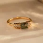Radiantschliff Peridotgrün Agate 925er Sterlingsilber Gelbgold Minimalistisch Verlobungsring