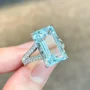 Smaragdschliff Aquamarine 925er Sterlingsilber Klassisch Verlobungsring