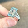 Smaragdschliff Aquamarine 925er Sterlingsilber Klassisch Verlobungsring