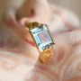 Smaragdschliff Aquamarine 925er Sterlingsilber Gelbgold Solitär-Verlobungsring