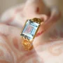 Smaragdschliff Aquamarine 925er Sterlingsilber Gelbgold Solitär-Verlobungsring