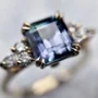 Smaragdschliff Amethyst 925er Sterlingsilber Gelbgold Verlobungsring