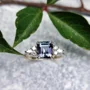Smaragdschliff Amethyst 925er Sterlingsilber Gelbgold Verlobungsring