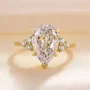 Tropfenschliff Diamantweiß 925er Sterlingsilber Gelbgold 3-Steine Verlobungsring