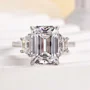 Smaragdschliff Diamantweiß 925er Sterlingsilber 3-Steine Verlobungsring