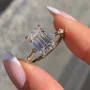 Smaragdschliff Diamantweiß 925er Sterlingsilber Gelbgold Verlobungsring