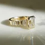 Smaragdschliff Diamantweiß 925er Sterlingsilber Gelbgold 3-Steine Verlobungsring