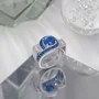 Runder Schnitt Saphirblau Sterling Silber Art Deco Verlobungsring