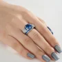 Runder Schnitt Saphirblau Sterling Silber Art Deco Verlobungsring