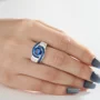 Runder Schnitt Saphirblau Sterling Silber Art Deco Verlobungsring