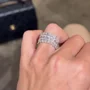 Smaragdschliff Diamantweiß 3-teilige 925er Sterlingsilber Ringband Ring-Set