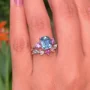 Smaragdschliff Aquamarine 925er Sterlingsilber 3-Steine Ring-Set