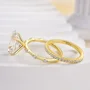 Ovalschnitt Diamantweiß 925er Sterlingsilber Gelbgold Ring-Set