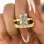 Smaragdschliff Diamantweiß 925er Sterlingsilber Gelbgold 3-Steine Ring-Set