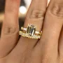 Smaragdschliff Diamantweiß 925er Sterlingsilber Gelbgold 3-Steine Ring-Set