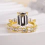 Smaragdschliff Diamantweiß 925er Sterlingsilber Gelbgold 3-Steine Ring-Set