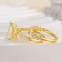Smaragdschliff Diamantweiß 925er Sterlingsilber Gelbgold 3-Steine Ring-Set