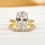 Ovalschnitt Diamantweiß 925er Sterlingsilber Gelbgold Halo Trauring-Set