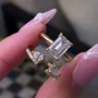 Smaragdschliff Diamantweiß 925er Sterlingsilber Gelbgold Art-Déco Trauring-Set